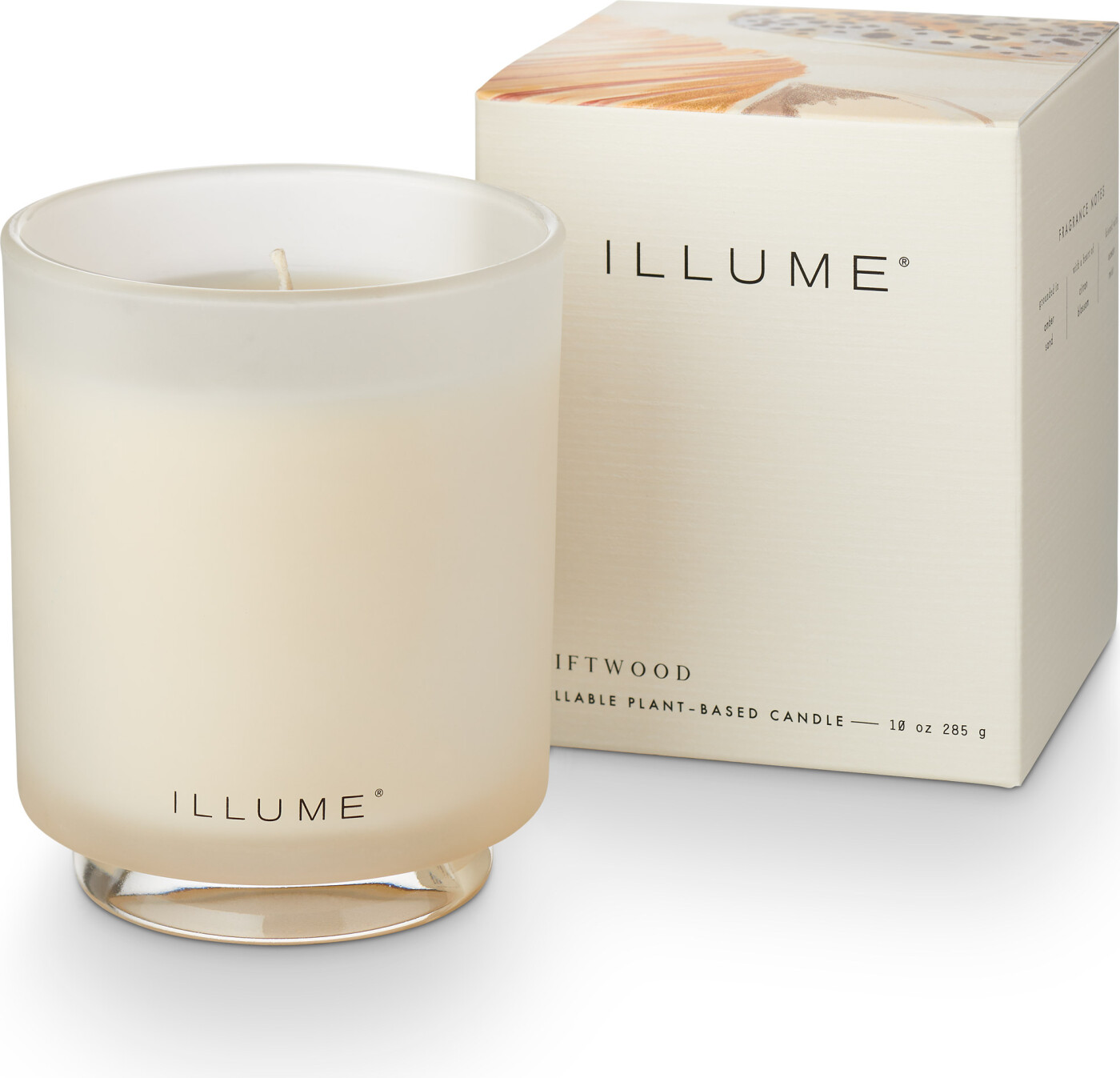 Bloomingville - Driftwood Box Glass Candle, Hvid,, 285 G. - 50 Hours - D9xH10,7 cm