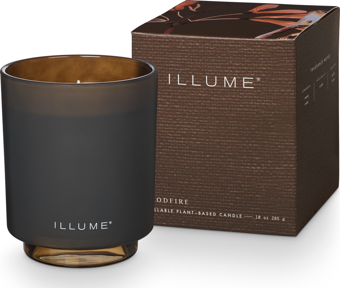 Bloomingville - Woodfire Box Glass Candle, Brun,, 285 G. - 50 Hours - D9xH10,7 cm