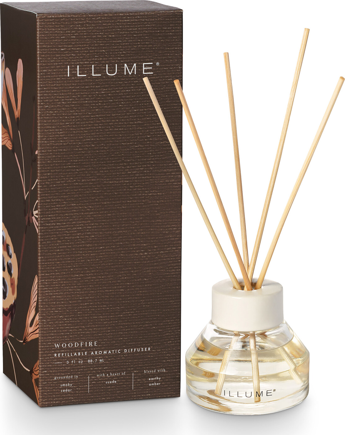 Bloomingville - Woodfire Duftpinde, Brun,, 88,7 ML. - 9 Reeds - D8xH7 cm