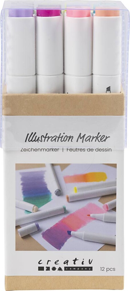 Illustration Marker - Tykkelse 1+8 Mm - Pastelfarver - 12stk. billede