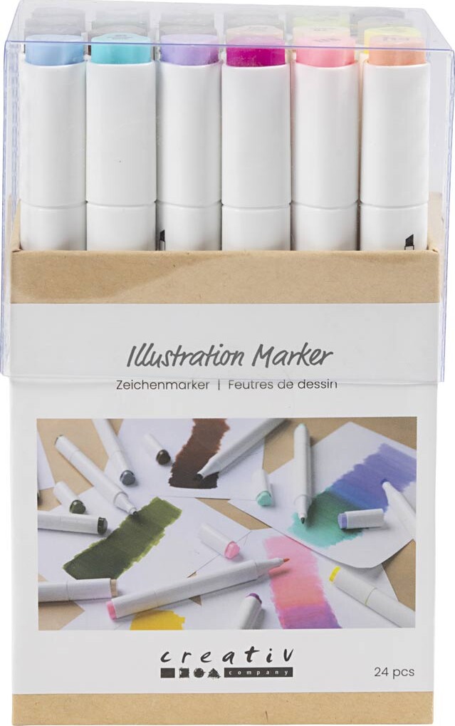 Illustration Marker - Tykkelse 1+8 Mm - Pastelfarver - Standardfarver - 24stk. billede