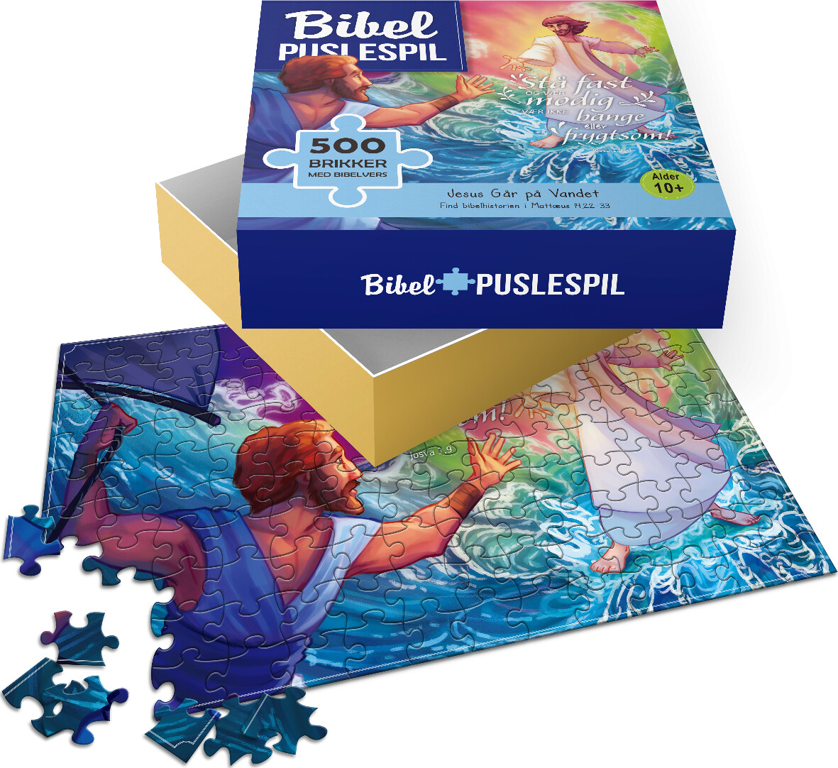 Bibel Puslespil Med Bibelvers - Jesus Går På Vandet - 500 Brikker