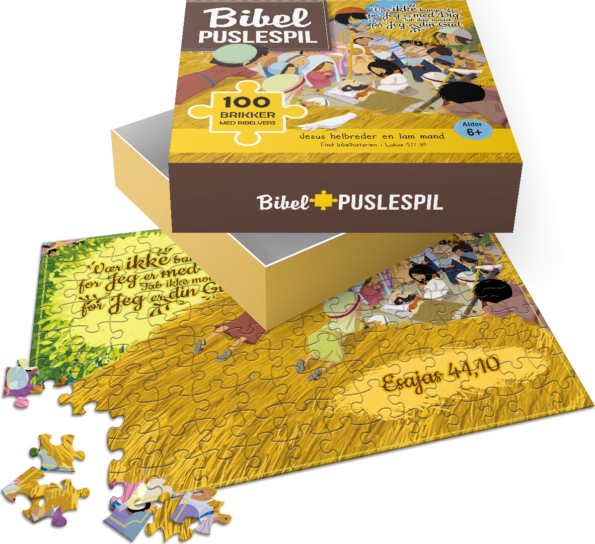 Bibel Puslespil Med Bibelvers - Jesus Helbreder En Lam Mand - 100 Brikker