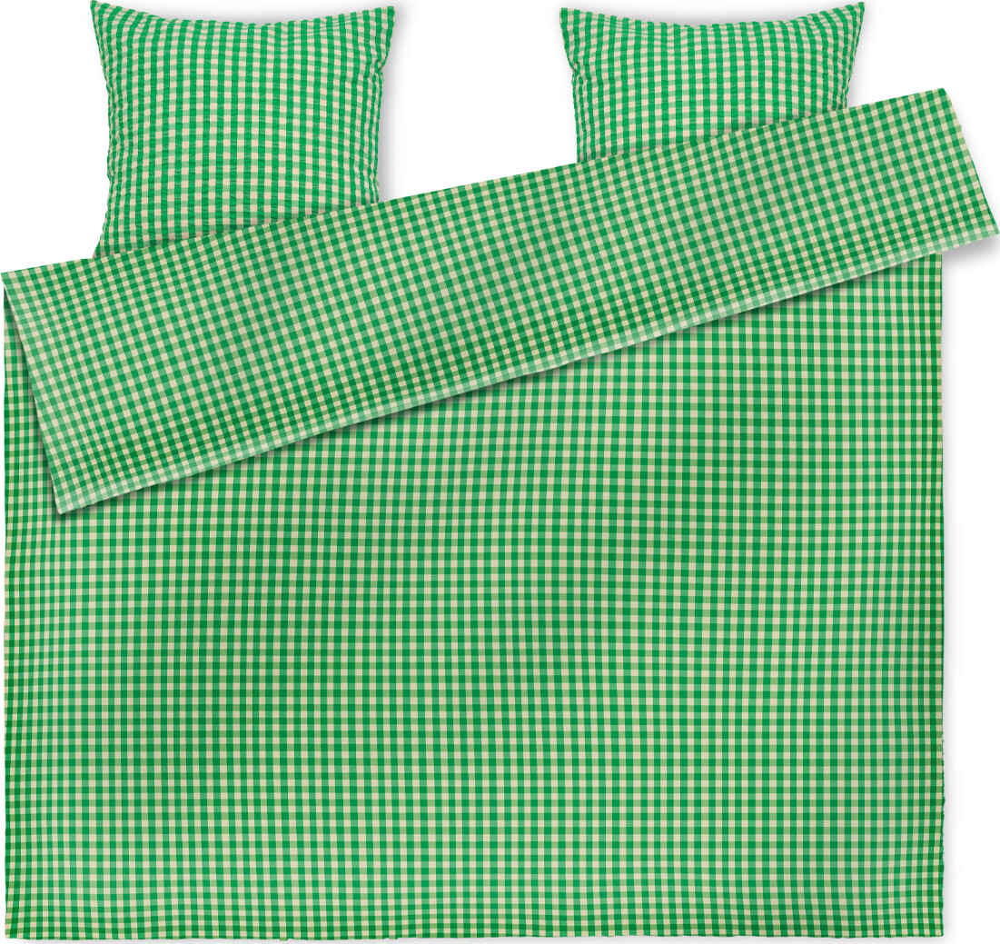 Bæk & Bølge Sengetøj, grøn/sand fra Juna 200 x 220 cm, inkl. 2 x pudebetræk - Jacobsen Plus