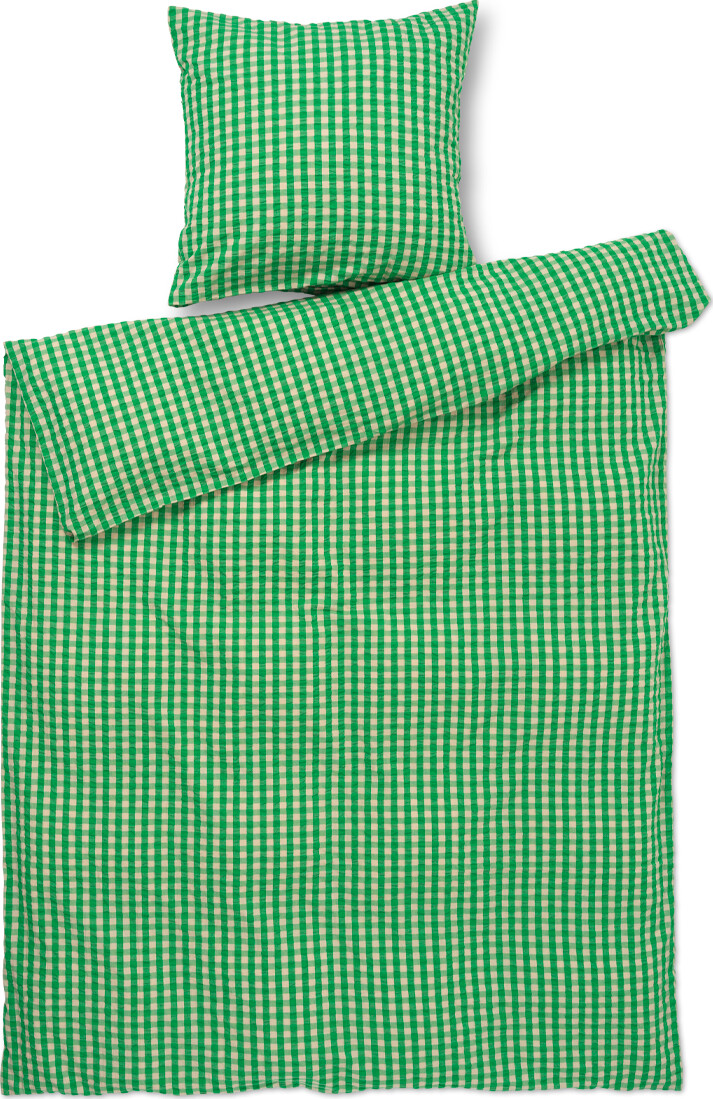 Bæk & Bølge Sengetøj, grøn/sand fra Juna 140 x 200 cm, inkl. pudebetræk - Jacobsen Plus