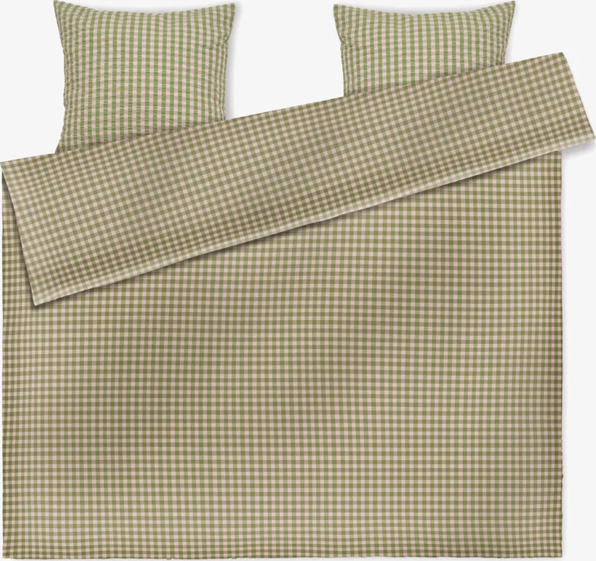 Bæk & Bølge Sengetøj, grøn/soft pink fra Juna 200 x 220 cm, inkl. 2 x pudebetræk - Jacobsen Plus