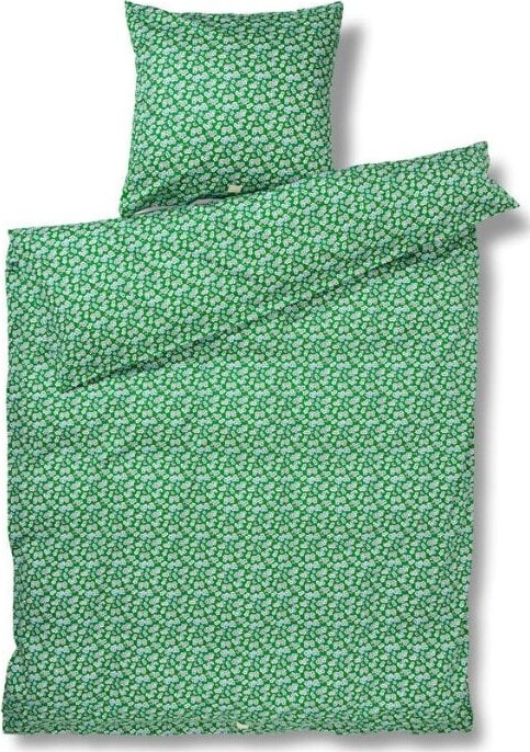 JUNA sengetøj 140x200 cm - 100% økologisk bomuldssatin - Pleasantly grøn med blomster