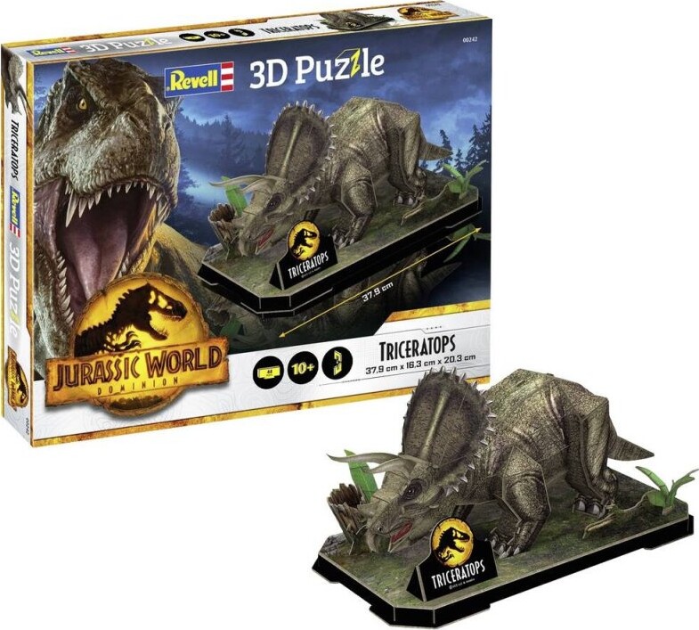 Revell 3d Puzzle - Jurassic World - Triceratops - 44 Brikker - 37 Cm