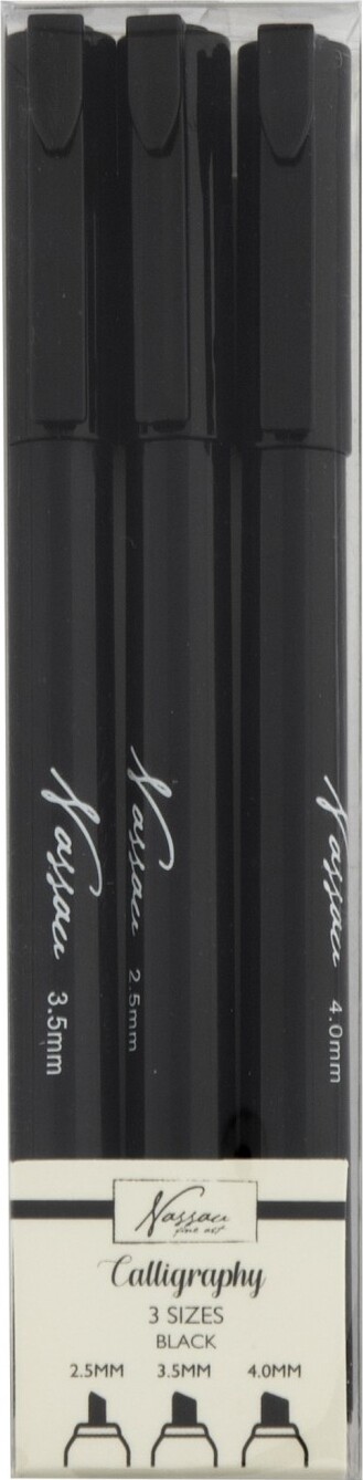 Kalligrafi Pen Sæt - Sort - 2,5-4 Mm - 3 Stk - Nassau Fine Art