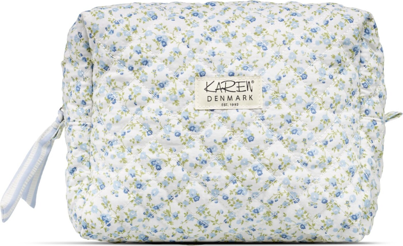 Karen - Stor Toilettaske - Blå Småblomstret Quilt