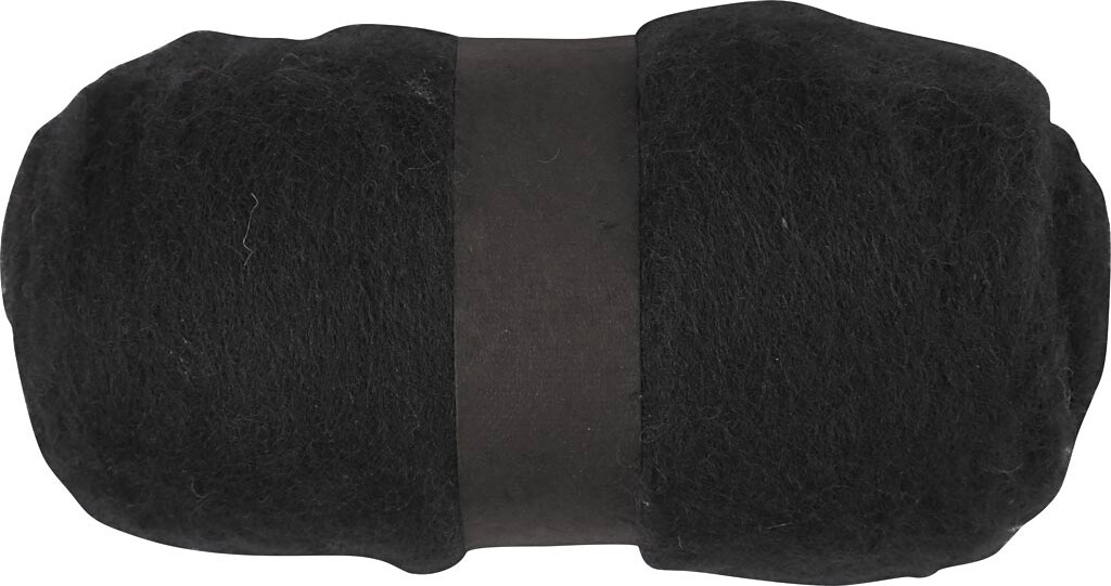 Kartet Uld - Sort - 100 G/ 1 Bundt