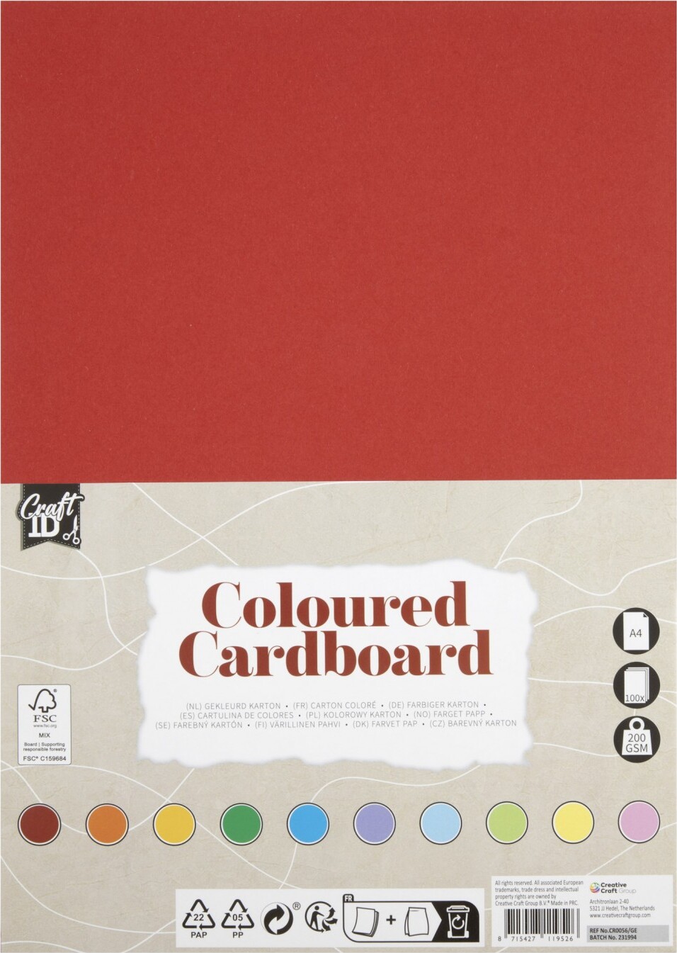 Farvet Karton - A4 - 200 G - 100 Ark