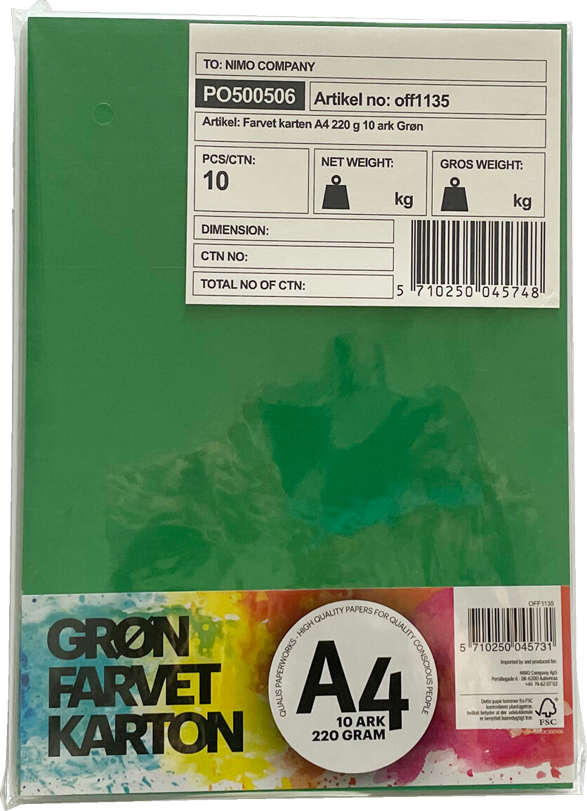 Karton A4 220 G - 10 Ark - Grøn