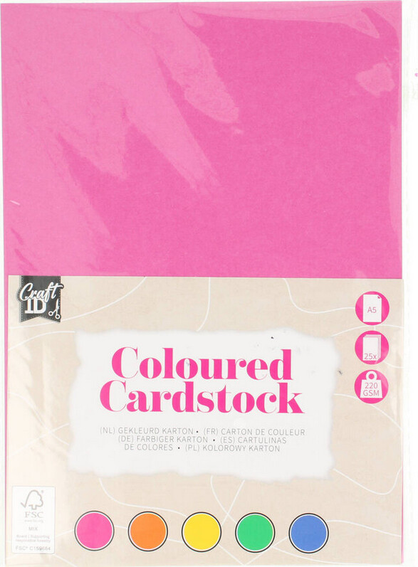 Karton - Farvet - A5 - 220 G - 5 Forskellige Farver - 25 Ark