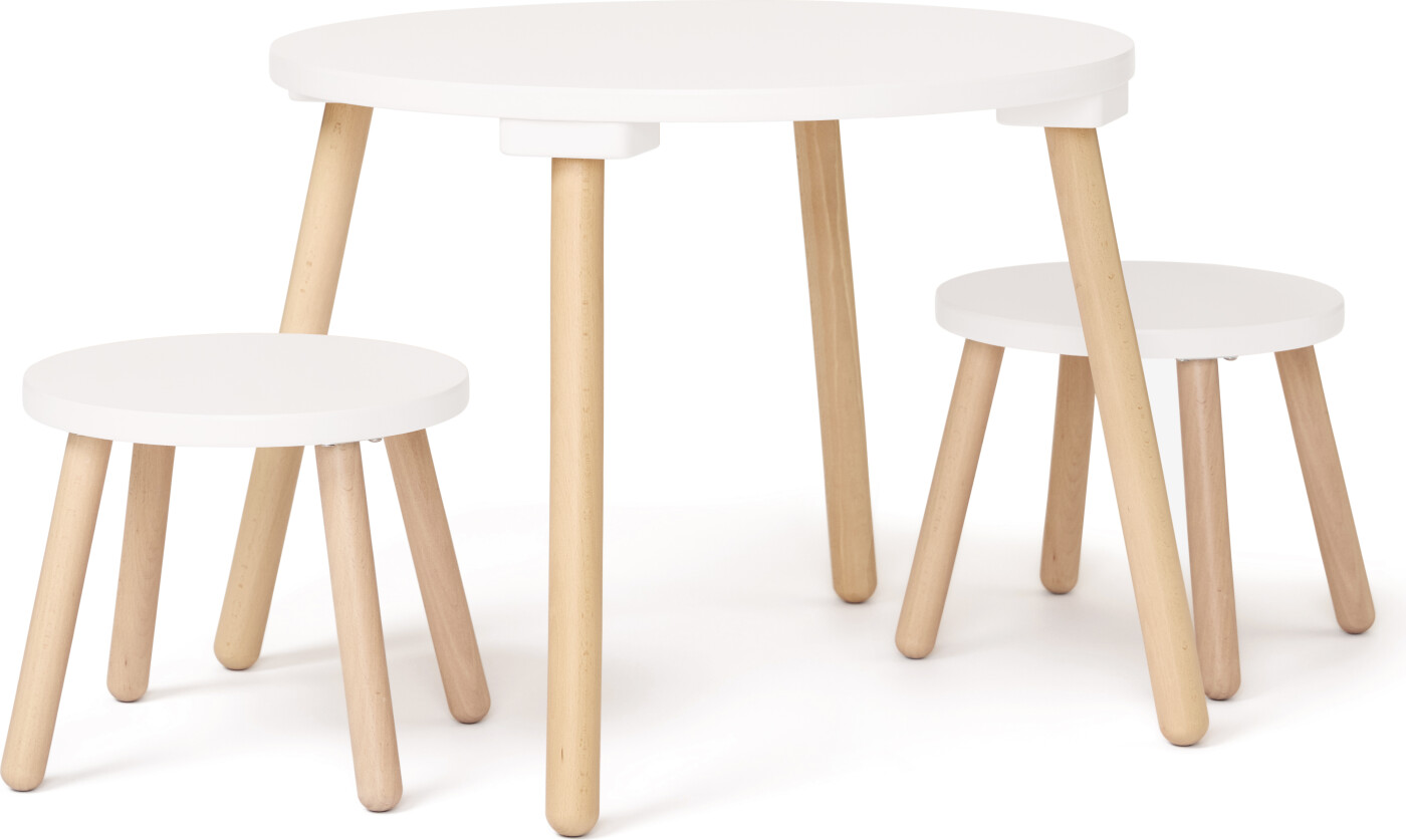 Kids Concept - Bord Og Taburetter - Hvid - 77x77x46 Cm