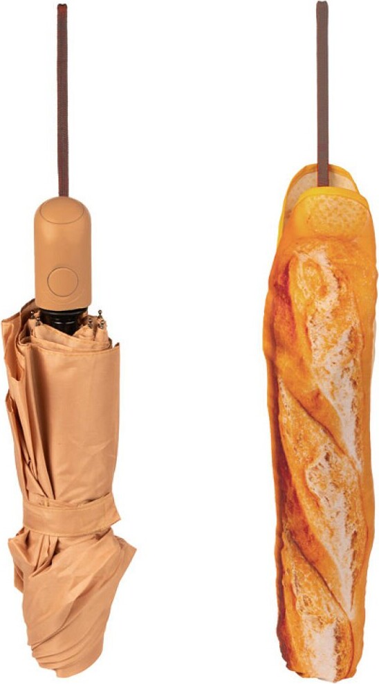 Kikkerland Baguette Umbrella - Tan - 5,75 cm x 30,5 cm lukket, 34 x 18,5 x 17 cm åbnet