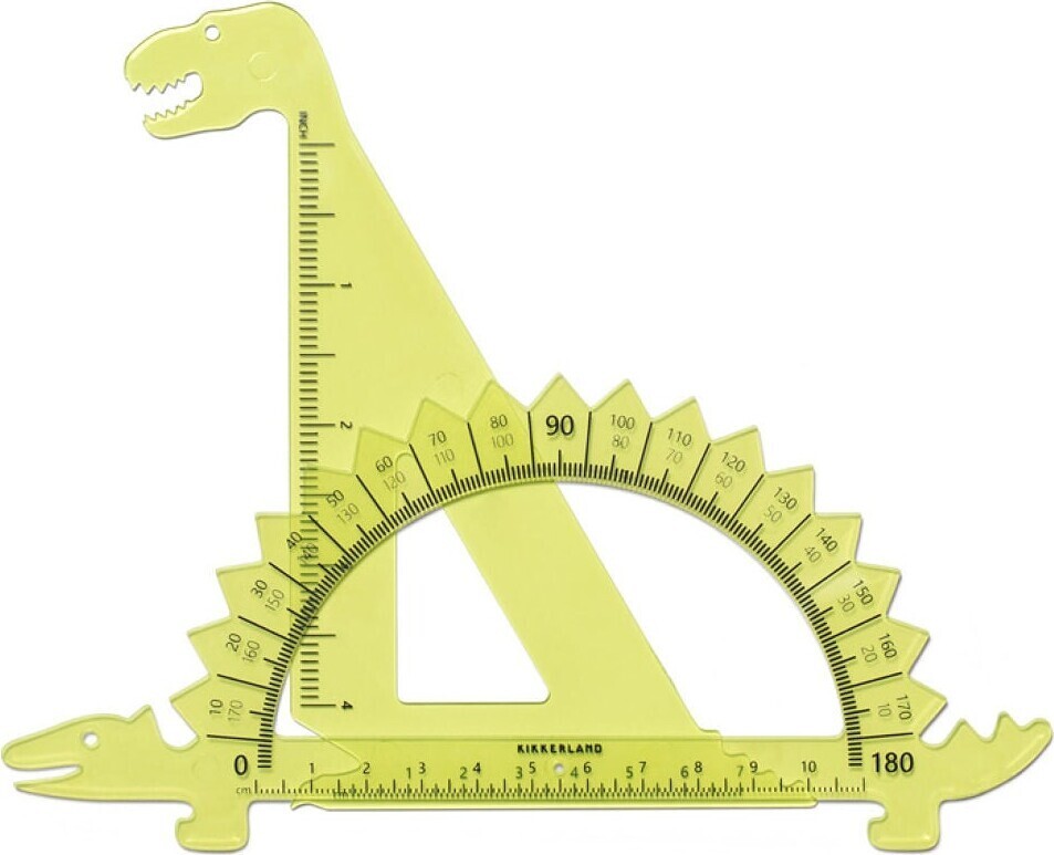 Kikkerland - Dinosaur Lineal Sæt - Vinkelmåler Og Tegnetrekant