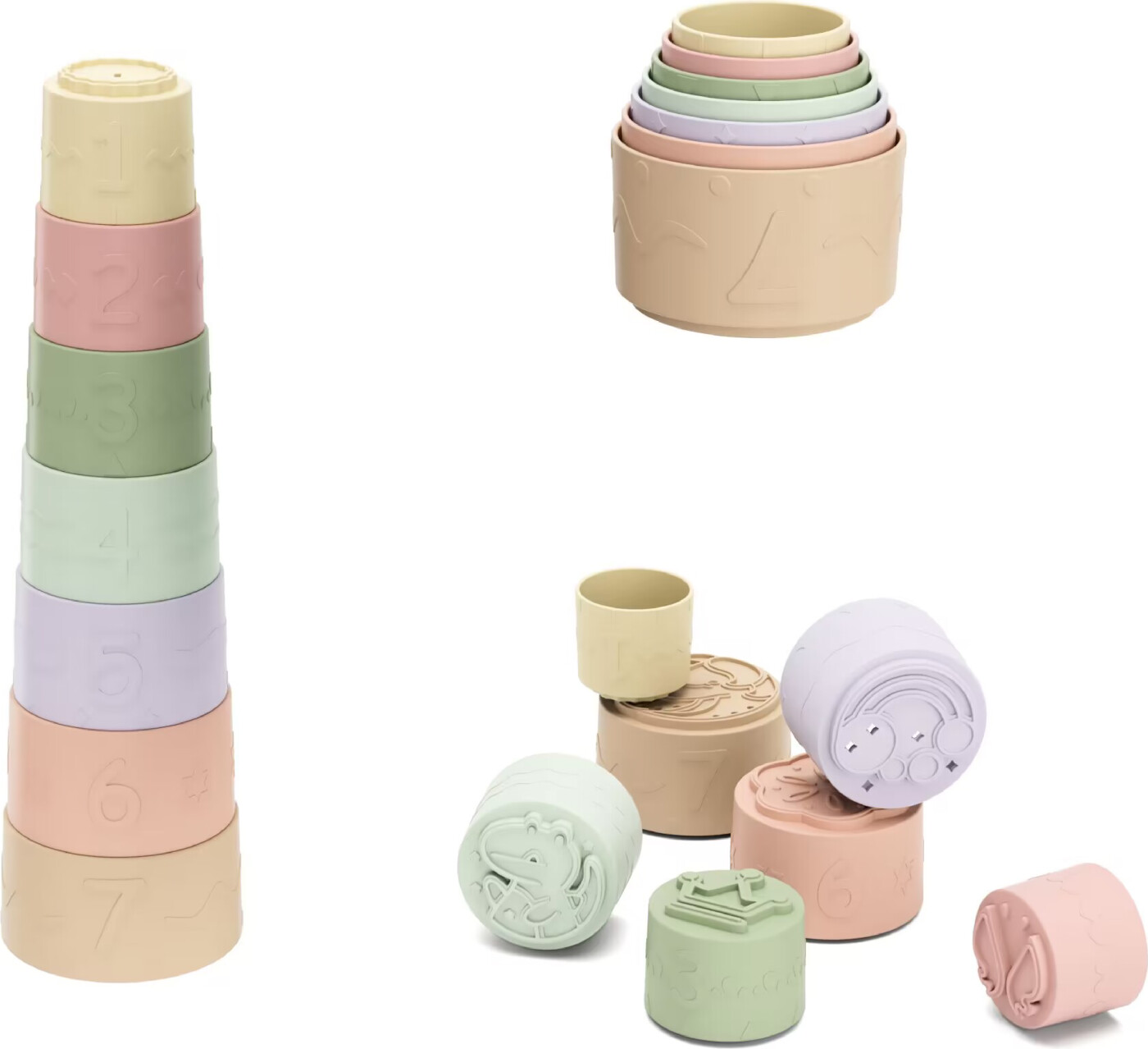 Kinder And Kids - Blødt Plast Badelegetøj Stablekop Med Mønster Og Hul (7 Stk.) - (k30008)