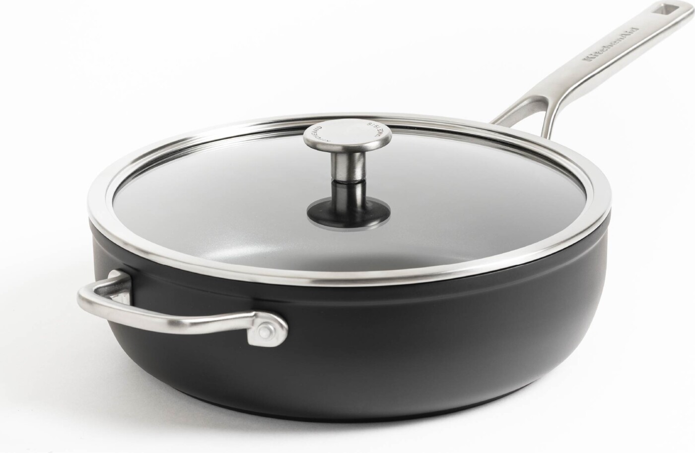 Kitchenaid - Forged Hardened Aluminium Skillet With Lid + Helper Handle - Black - 28 Cm