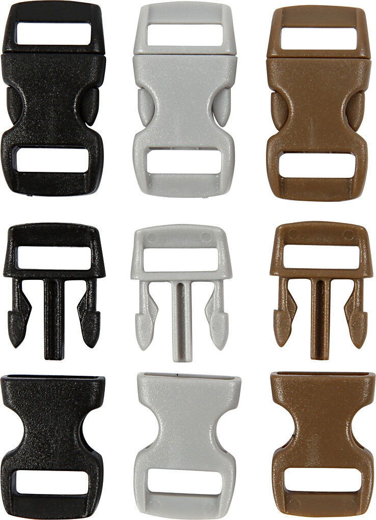 Kliklås - L 29 Mm - B 15 Mm - Hulstr. 3x11 Mm - Sort - Brun - Grå - 100 Stk. billede