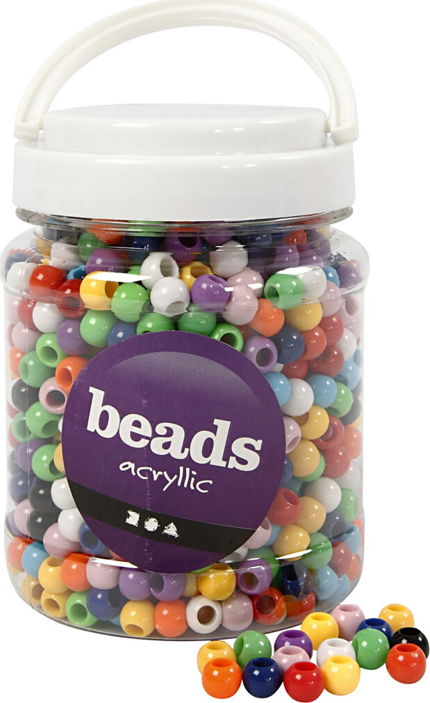Kongoperler, diam. 10 mm, hulstr. 4,5 mm, ass. farver, 430 g, 700ml, ca. 1135 stk.