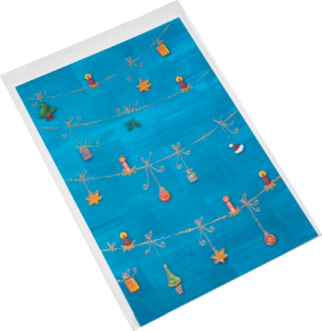 Kort 1 / 1 Julekort Blåt Med Julepynt