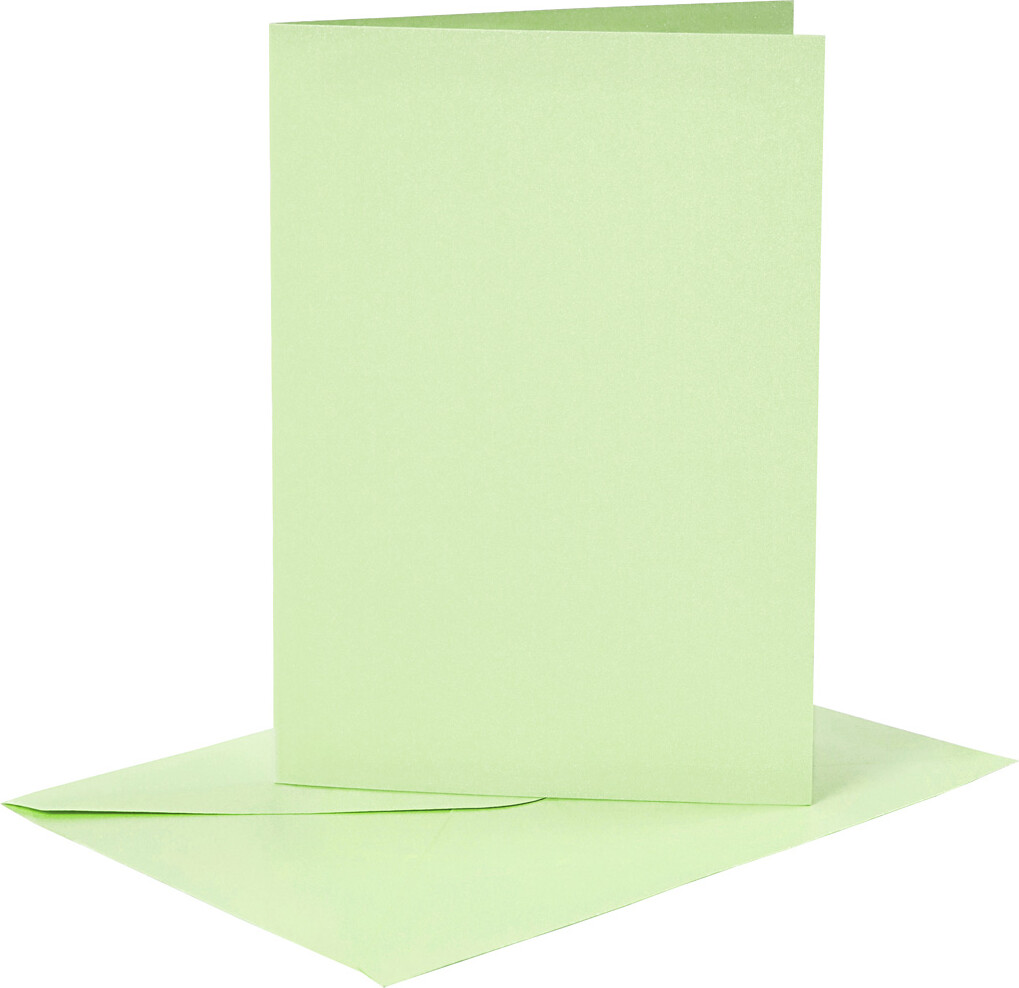 Billede af Kort Og Kuverter - Kort Str. 10,5x15 Cm - Kuvert Str. 11,5x16,5 Cm - 120+210 G - Lys Grøn - 6 Sæt