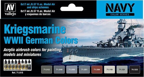 Vallejo - Kriegsmarine Wwii German Maling Sæt - Navy Color Series - 8x17 Ml