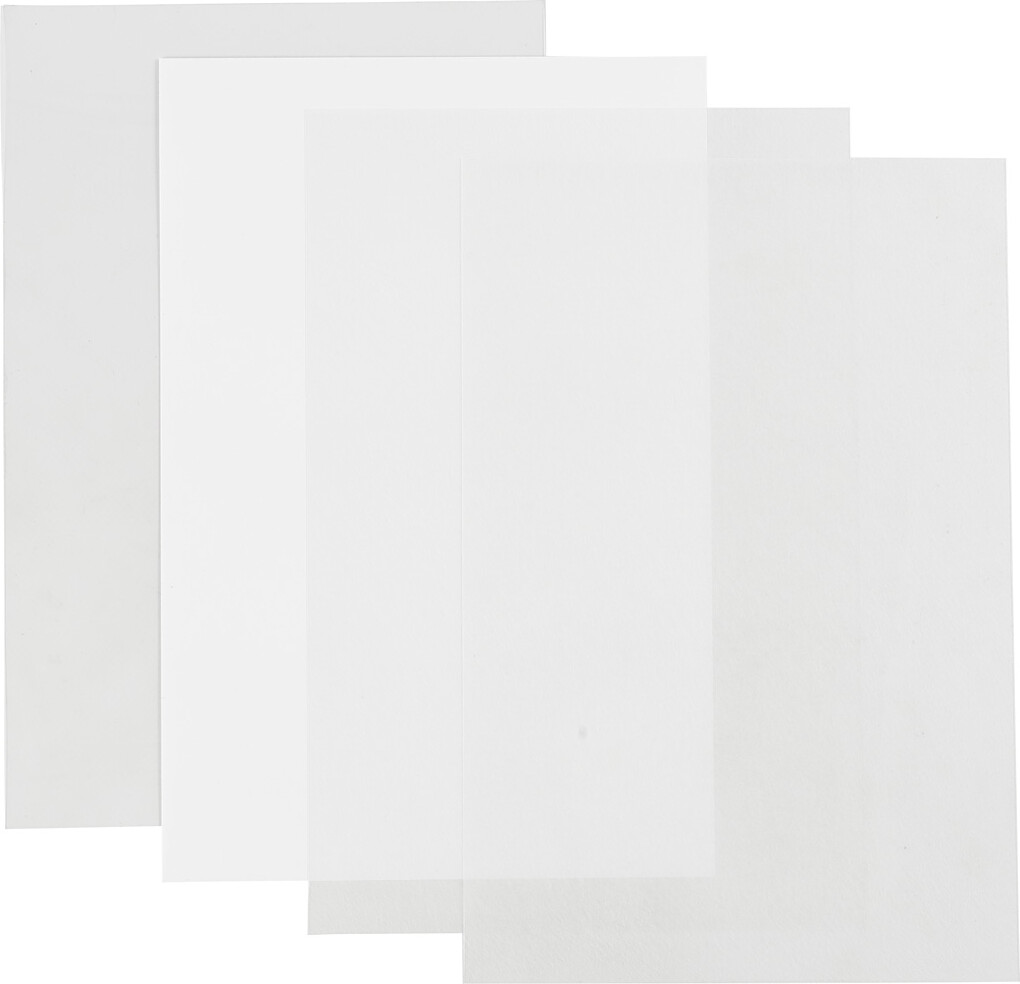 Krympeplast - 20x30 Cm - Tykkelse 0,3 Mm - Blank Transparent - Mat Transparent - Mat Hvid - 4 Ark