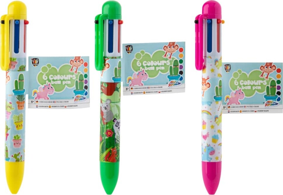 Kuglepen Med Flere Farver - 6 Farver - 1 Stk. - Assorteret