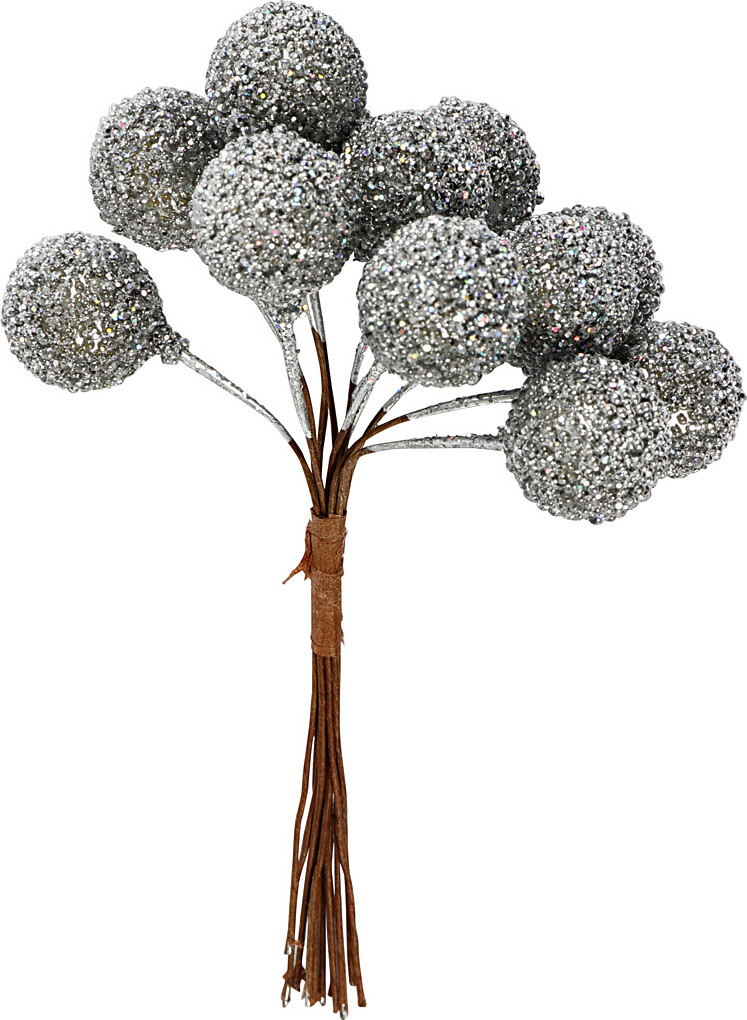 Kunstige Bær - ø 15 Mm - Sølv - 12 Stk.