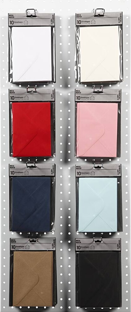 Kuvert, kuvert str. 11,5x16 cm, 110 g, sort, blå, rød, hvid, 8x10 pk./ 1 pk.