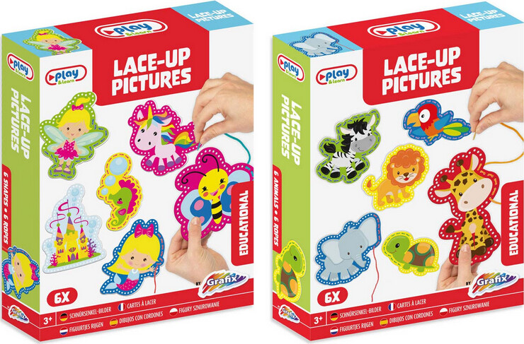 Snøresæt Med 6 Dyr - Lace-up Billeder - Assorteret