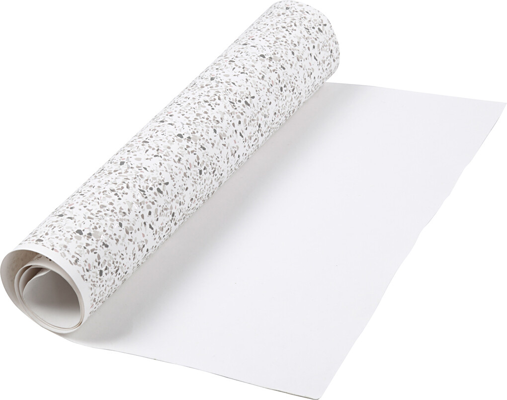 6: Læderpapir - Terrazzo - B 49,5 Cm - Folie,print - 350 G - Hvid - 1 M