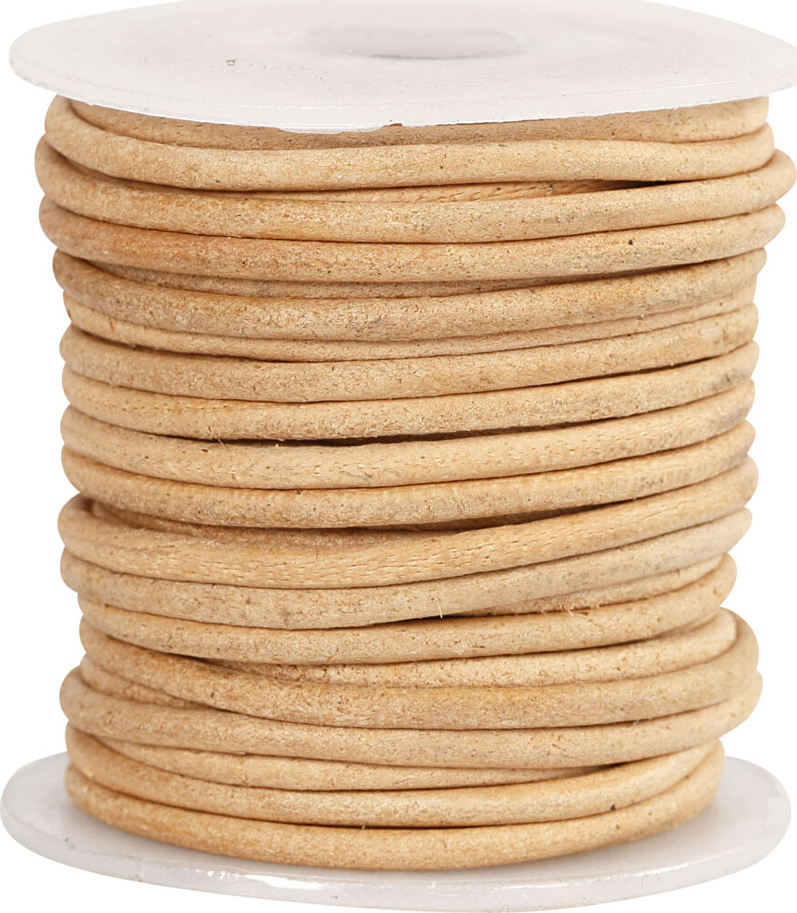 Lædersnor - Tykkelse 2 Mm - Rund - Beige - 10 M billede