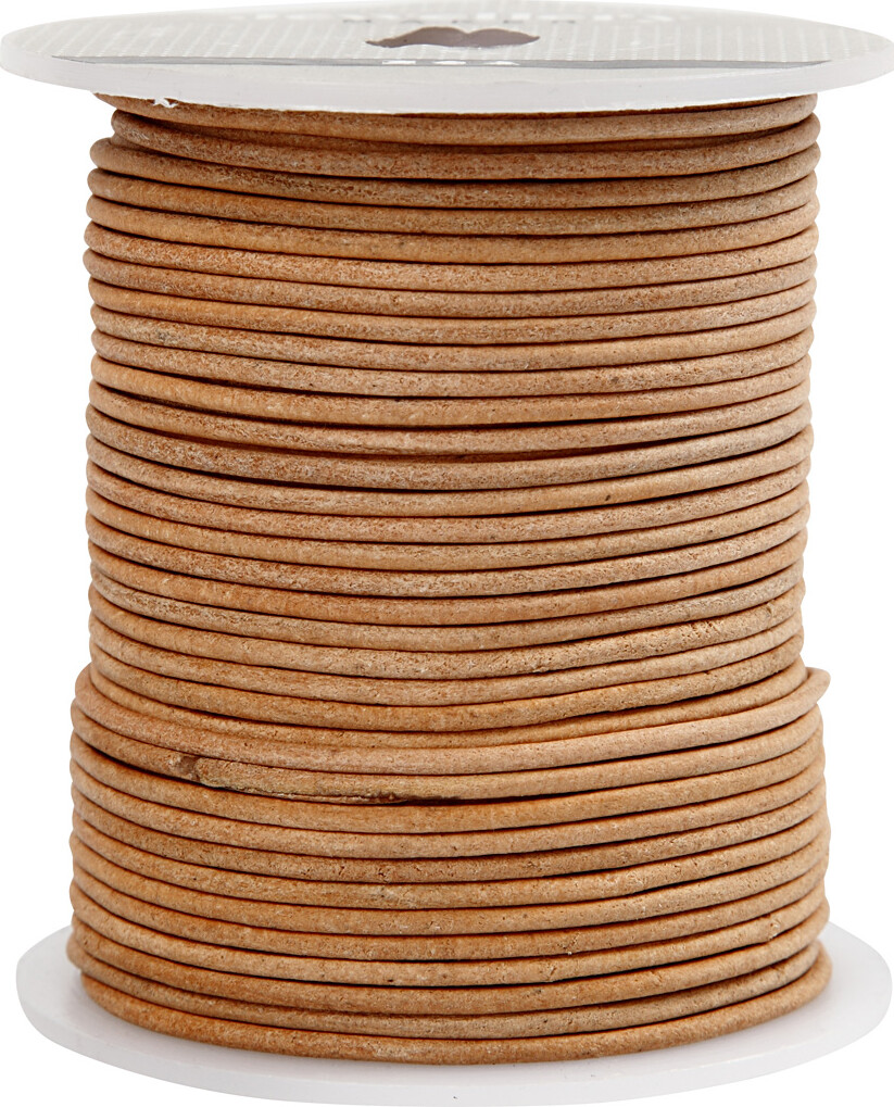 Lædersnor - Tykkelse 2 Mm - Rund - Beige - 50 M billede