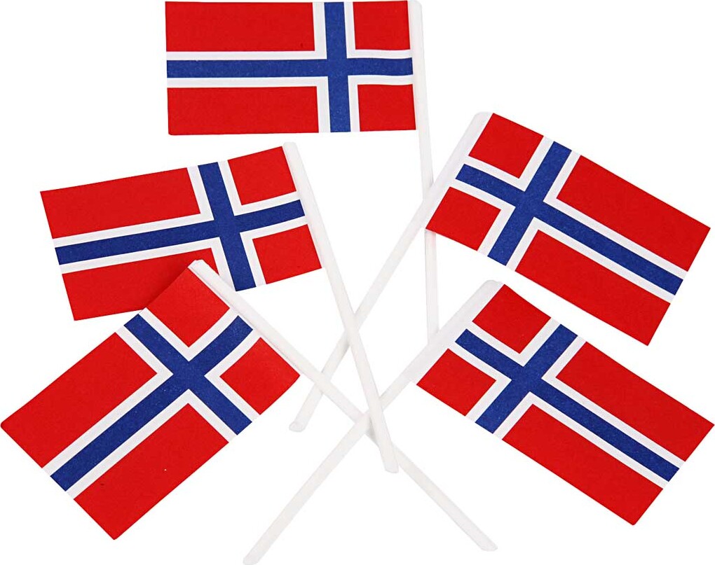 Lagkageflag Norsk - Str. 30x50 Mm - 100 Stk.