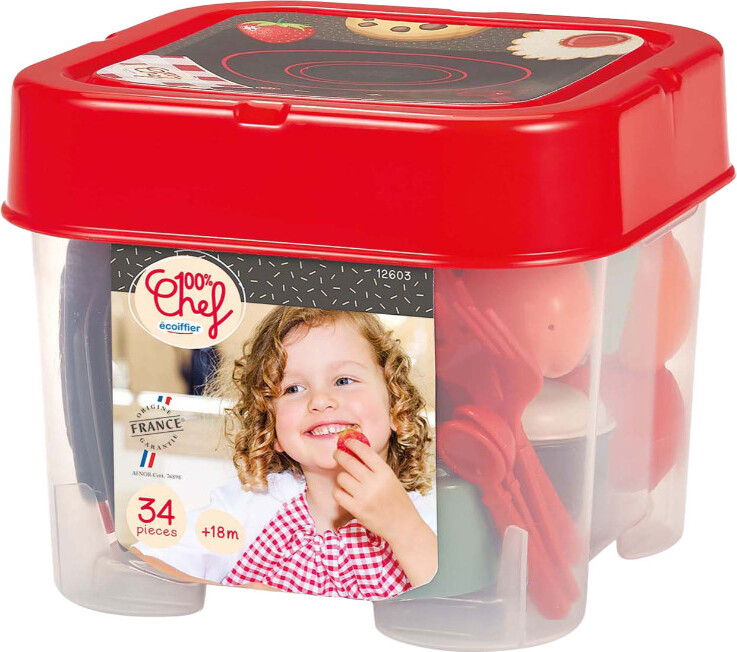 Ecoiffier 100% Chef Dining Set with Play Food 34 pieces.