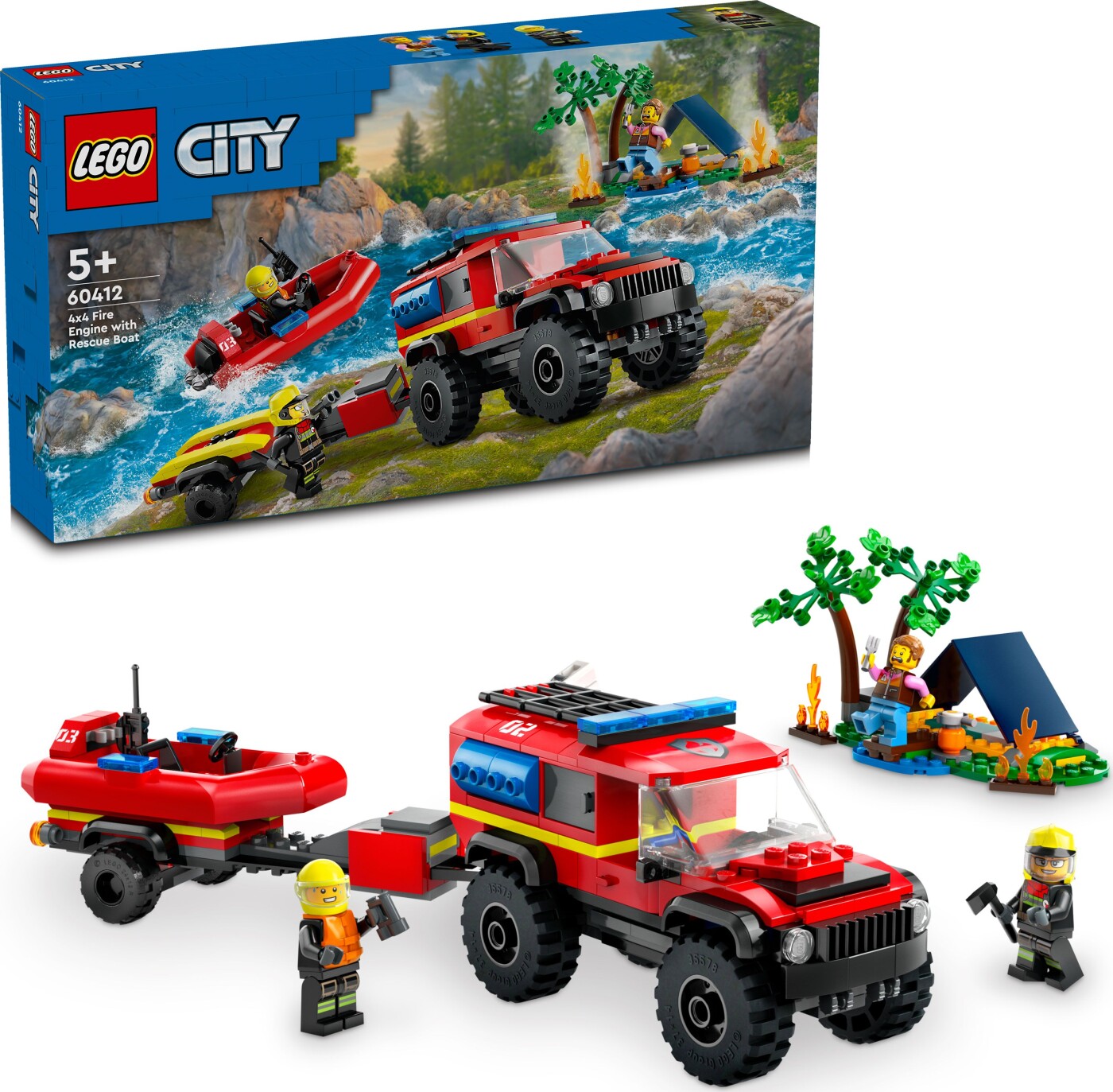 Billede af Lego City - Firhjulstrukket Brandbil Med Redningsbåd - 60412
