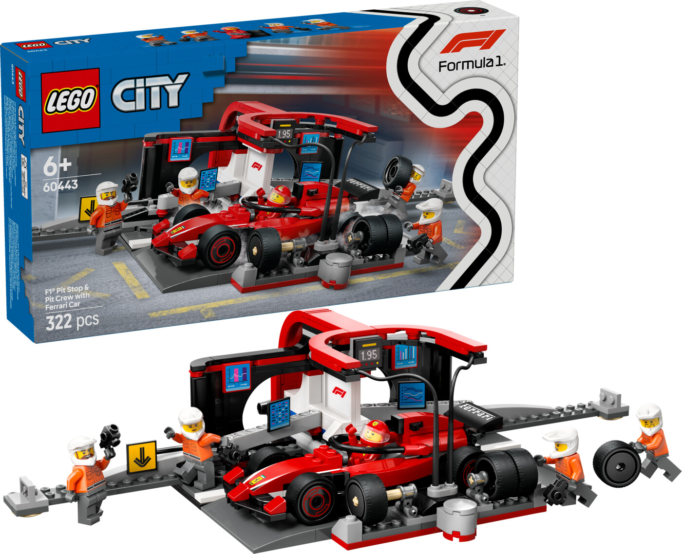 Lego City - F1 Pitstop Og Pitcrew Med Ferrari - bil