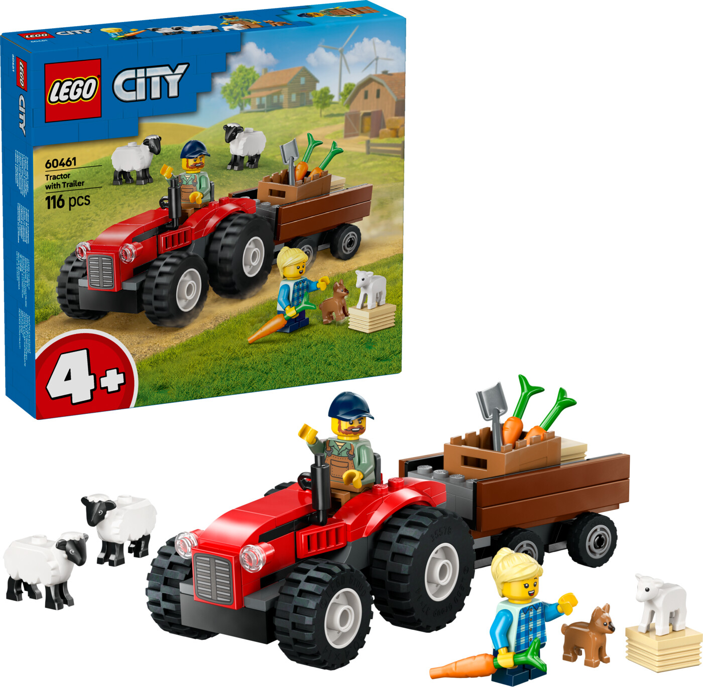 Lego - Lego City - Rød Traktor Med Anhænger Og Får (60461)