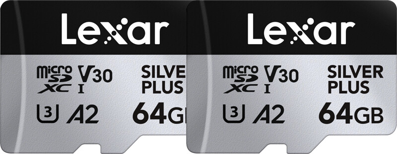 Lexar - Microsdxc Professional Silver Plus Uhs-i/u3/a2/4k R205/w100 (v30) - Silver - 64gb - 2pack