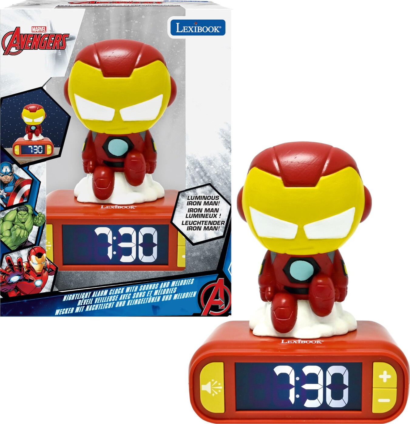 Lexibook - Vækkeur Natlampe - Iron Man Med Lyde - Rød