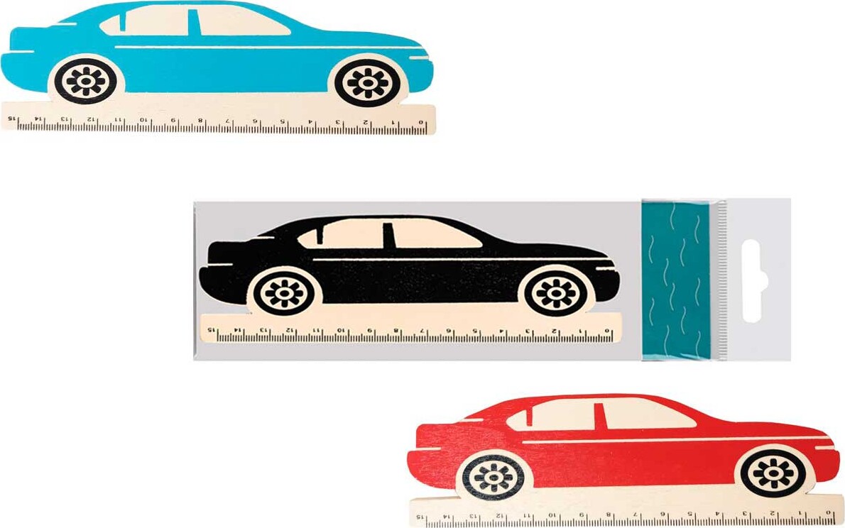 Lineal 15 Cm - Træ Assorterede Biler - Centrum