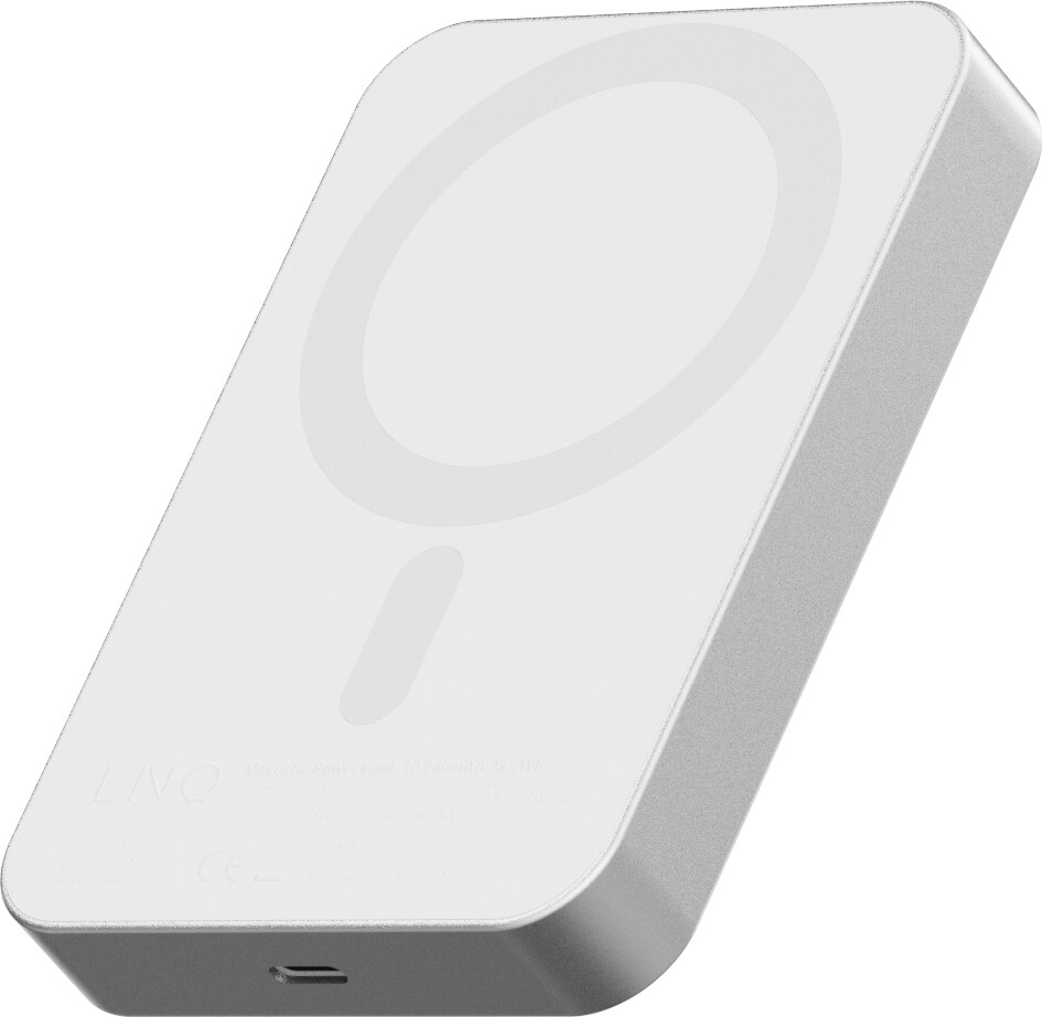LINQ Magnetic Wireless Power Bank 15W/10.000mAh Silver Powerbank - Sølv - 10000 mAh