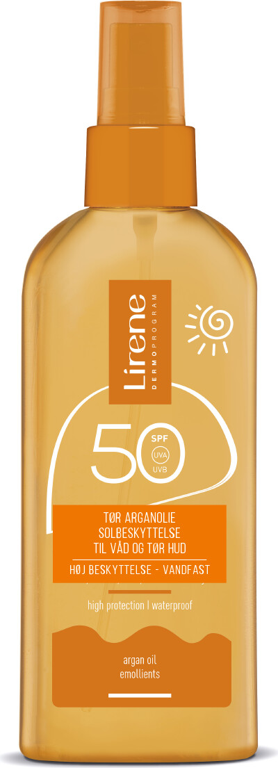 Lirene solbeskyttelse Dry Argan Oil til våd og tør hud SPF 50, 150ml.