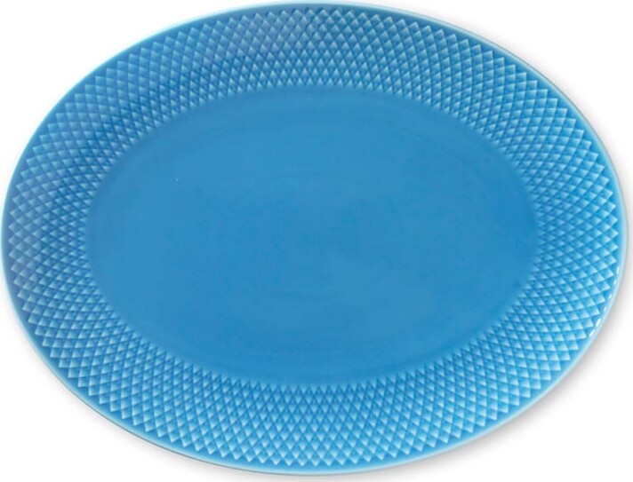 Lyngby Porcelæn - Rhombe Color Ovalt Serveringsfad 28,5x21,5 Cm - Blå