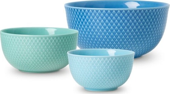 Lyngby Porcelæn - Rhombe Color Skål Blå - Sæt Med 3