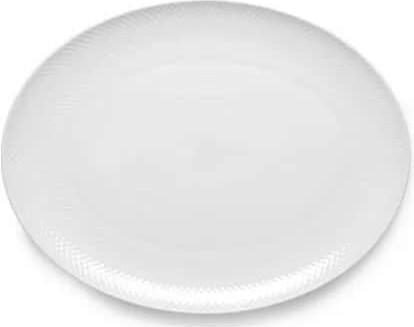 Lyngby Porcelæn - Rhombe Hvidt Ovalt Serveringsfad 42x32 Cm