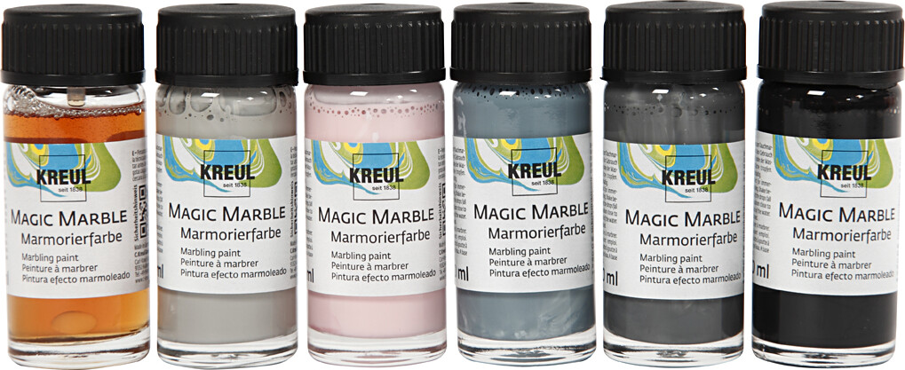 Magic Marble Marmoreringsmaling - Douche Farver - 6x20 Ml